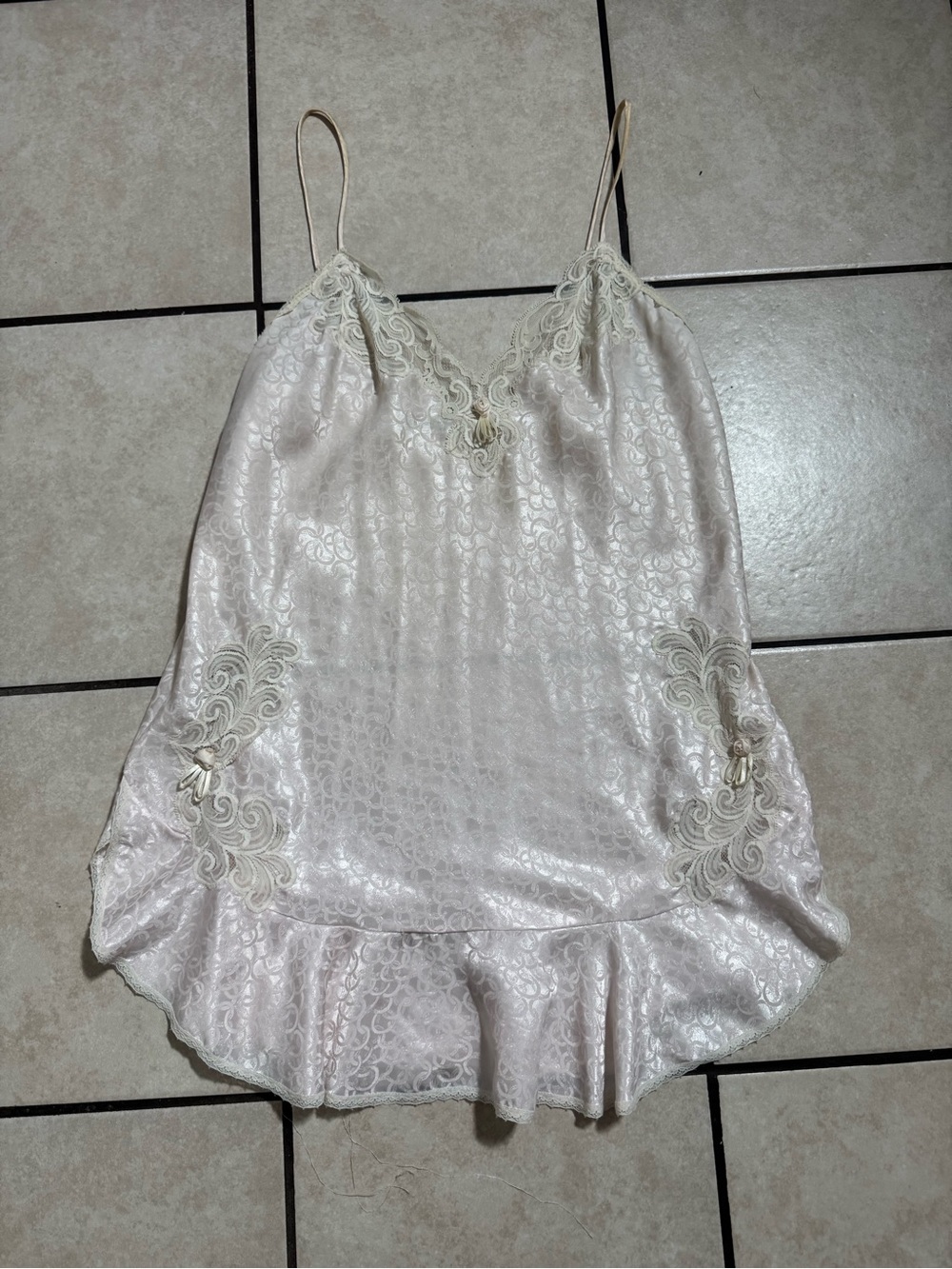 Vintage Dior Pale Ivory Satin Lace-Trim Slip